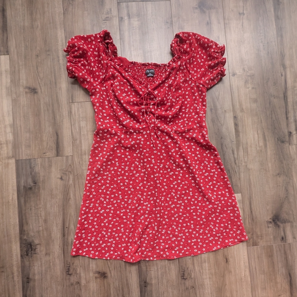 City Chic Size 16  Red Floral Off Shoulder Dress